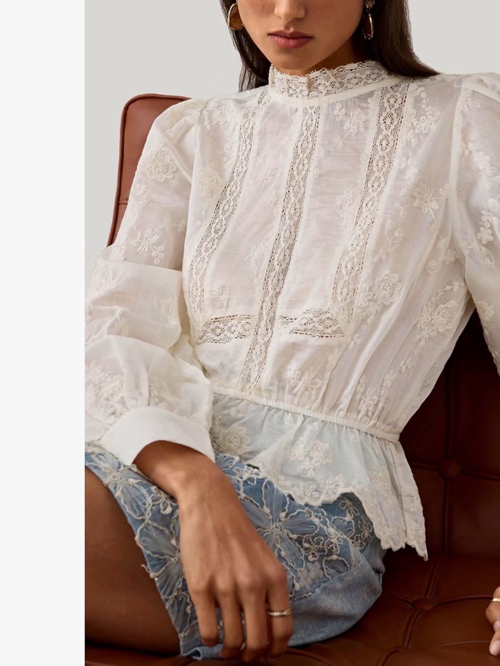 Women’s White Lace High-Neck Blouse SZ L